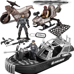 9 Piece Combat Boat And Military Vehicle Toys