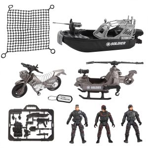 9 Piece Combat Boat And Military Vehicle Toys