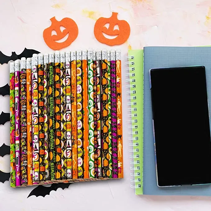 48 Piece Halloween Themed Pencils and Pumpkin Eraser Toppers 