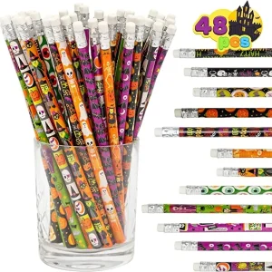 48Pcs Halloween Pencils and Erasers 7.5in