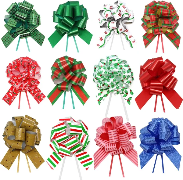 48pcs Christmas Wrap Pull Gift Bow with Ribbon 5in