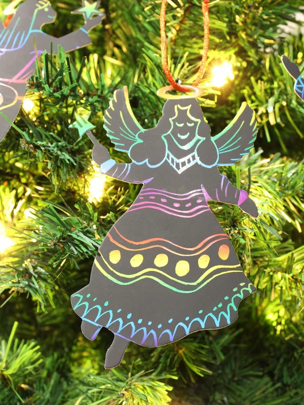 48pcs Rainbow Color Christmas Angel Scratch Ornaments