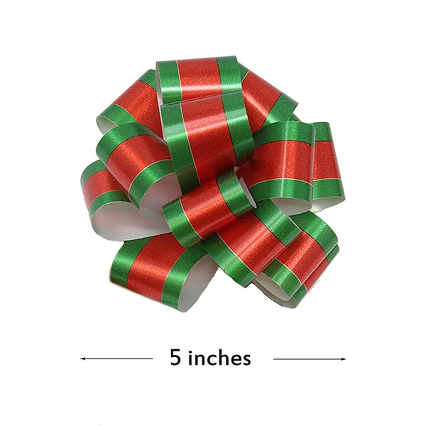 24 Christmas Gift Wrap Ribbon Pull Bows 5 inch ; Easy and Fast Gift Wrapping Accessory for Christmas Bows Baskets Wine Bottles Gifts Decoration, Gift