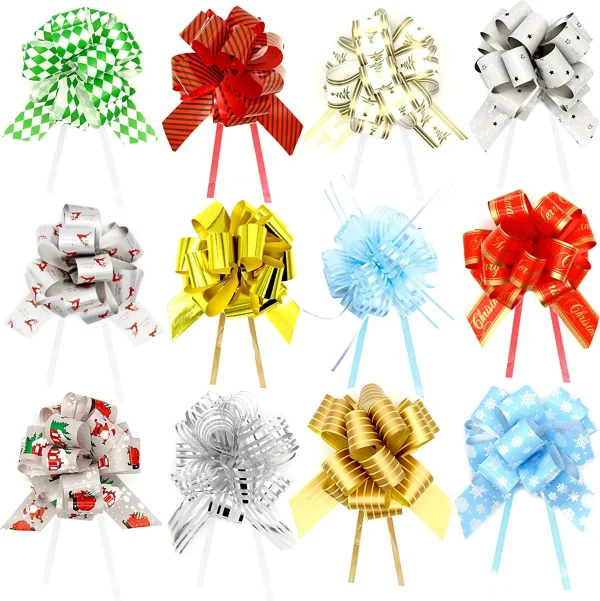 JOYIN 48 Pcs Christmas Gift Wrap Pull Bows (5' Wide) with Ribbon for Boxing Day Decorations, Holiday Decor Present Wrapping.