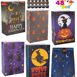 48pcs Halloween Paper Treat Bags with Stickers