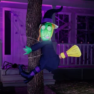 4ft Inflatable Witch Crashing Into Tree Decoration