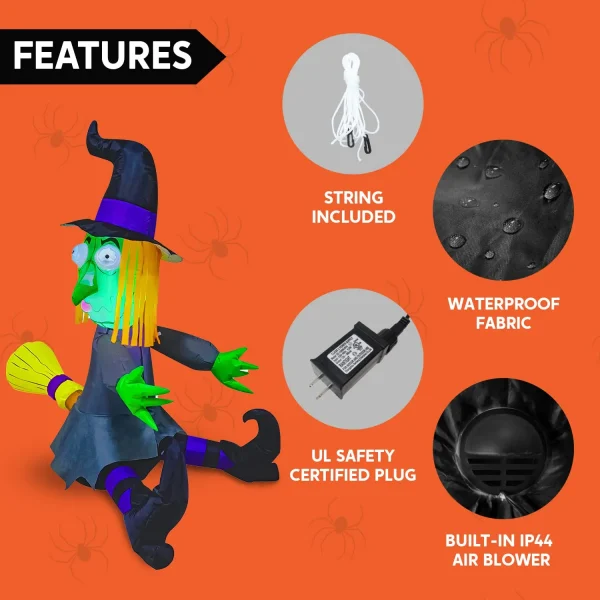4ft Inflatable Witch Crashing Into Tree Decoration