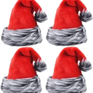 4pcs Christmas Velvet Red Plush Santa Hat