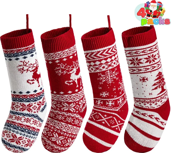 4pcs Knit Christmas Stockings Decoration 18in