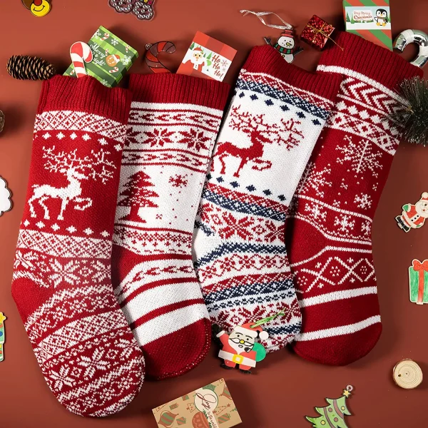 4pcs Knit Christmas Stockings Decoration 18in