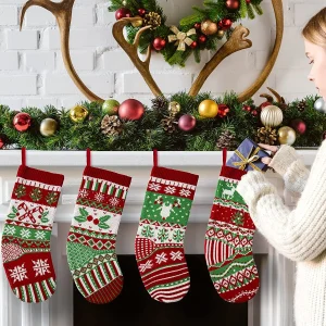 4pcs Large Knit Christmas Stockings Decoration 18in