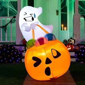 5ft Inflatable LED Ghost Lift Pumpkin Candy Bag