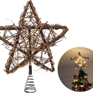50 LED Rattan Star Christmas Tree Topper
