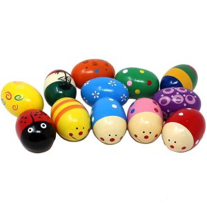 3″ Wooden Printed Egg Shells with Acoustic Sounds, 12 Pcs