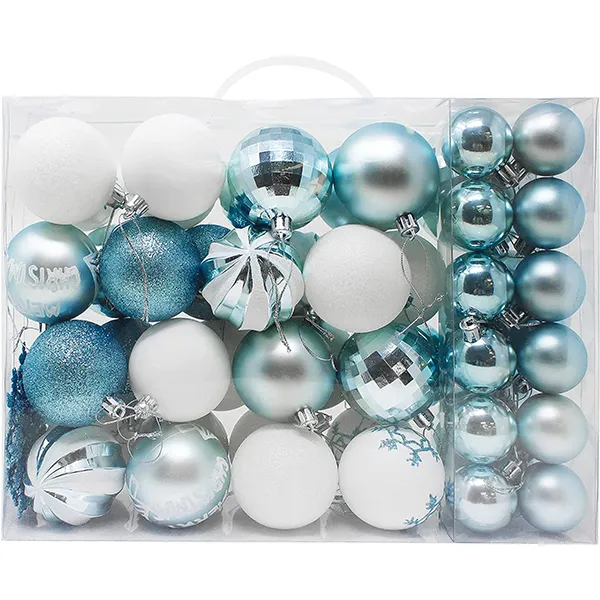 50pcs Blue and White Shatterproof Christmas Ornaments