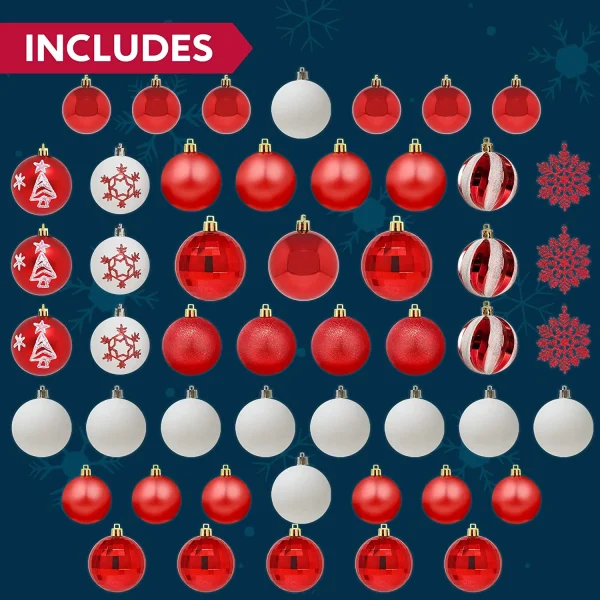 50pcs Red and White Shatterproof Christmas Ornaments