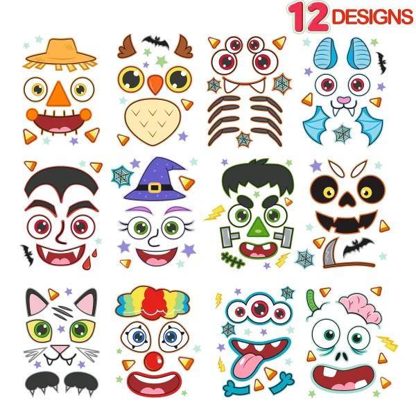 54pcs Pumpkin Decorating Stickers with 12 Designs