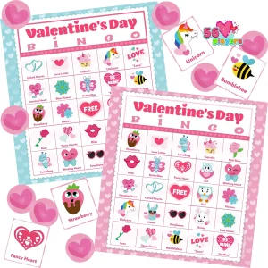 56Pcs Players Valentines Day Bingo Cards (5×5) For Kids