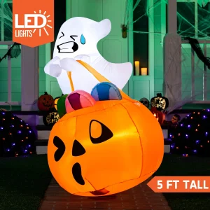 5ft Inflatable LED Ghost Lift Pumpkin Candy Bag