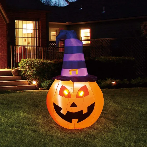 5ft Inflatable LED Pumpkin with Witch Hat