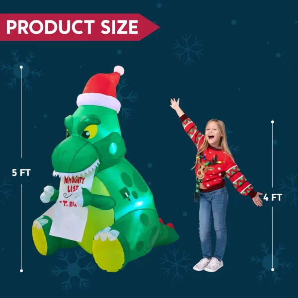 5ft Inflatable Sitting Dinosaur Christmas Decoration