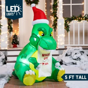 5ft Inflatable Sitting Dinosaur Christmas Decoration
