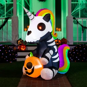 5ft Inflatable Sitting Skeleton Unicorn Decoration