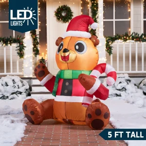 5ft LED Christmas Inflatable Brown Bear