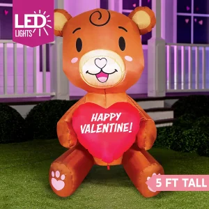5ft LED Valentines Inflatable Baby Teddy Bear with Heart