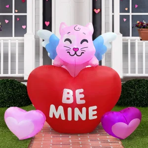 5ft Tall Kitty on Hearts Valentines Inflatable
