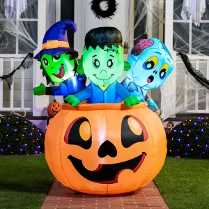 5ft Tall Three Characters on Pumpkin Inflatable