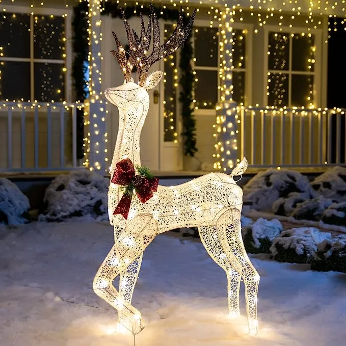 Best Christmas Tinsel Reindeer Buck LED Yard Light 5ft
