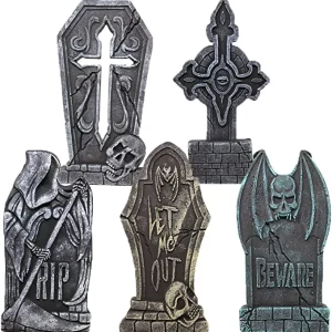 5pcs Foam RIP Graveyard Headstone Decorations 17in