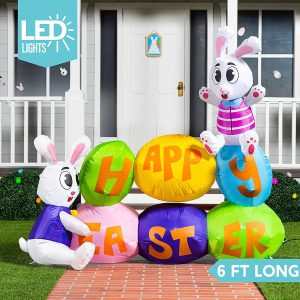 6 ft Long Easter Inflatable Bunny with Eggs