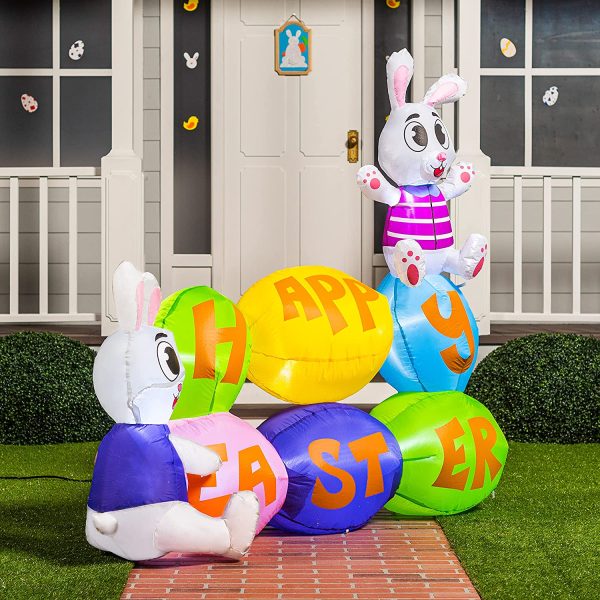 6ft Long Easter Inflatable Bunny with Eggs