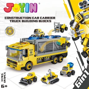 6Pcs Carrier Truck with Building Construction Car Toys