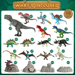 18Pcs Realistic Dinosaur Figures with Movable Jaws 5in to 9in
