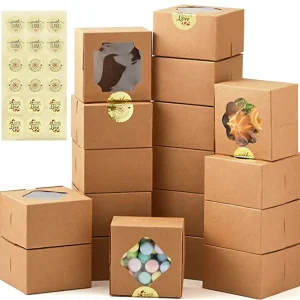 60Pcs Kraft Bakery Boxes with Stickers