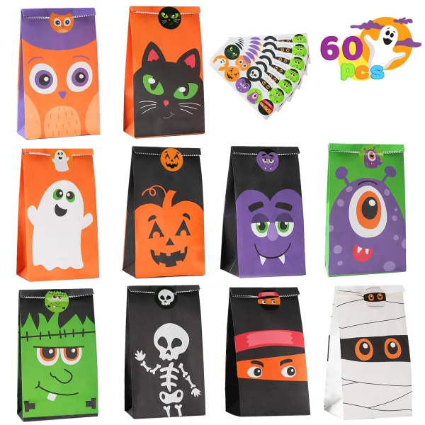 60pcs Characters Halloween Paper Treat Bags