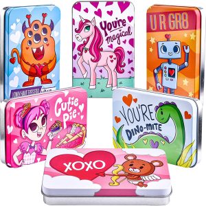 Valentine’s Day Tin Boxes in 6 Designs, 12 Pack