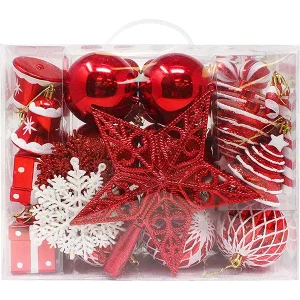 66pcs Assorted Red And White Christmas Ornaments