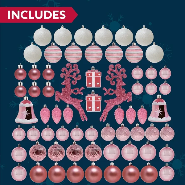 66pcs Pink & White Assorted Christmas Ornaments