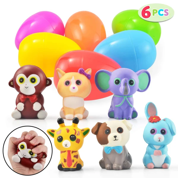 6Pcs Animal Squishy Toys Prefilled Easter Eggs 4in