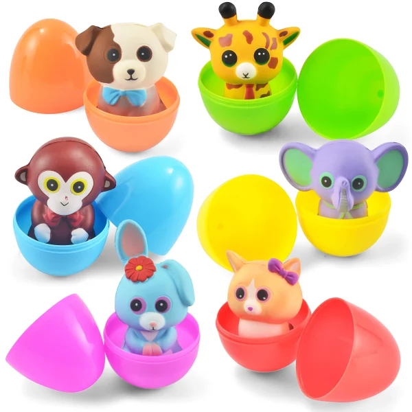 6Pcs Animal Soft and Yielding Toys Prefilled Easter Eggs 4in
