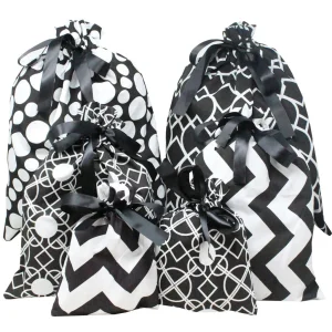 6pcs Black Christmas Fabric Gift Bags
