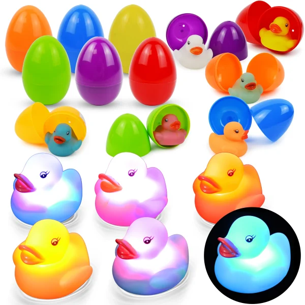 6Pcs Easter Eggs Pre-filled with Light-up Floating Duck Bath Toys