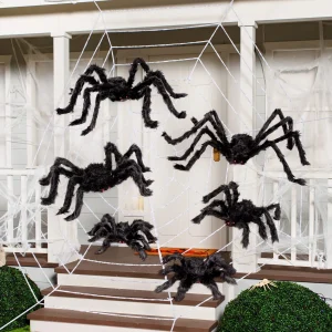 6Pcs Halloween Hairy Spider Set Decoration