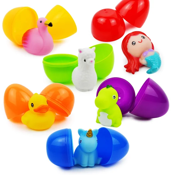 6Pcs 3.07in Light Up Floating Bath Toys with Prefilled Easter Eggs for Easter Egg Hunt