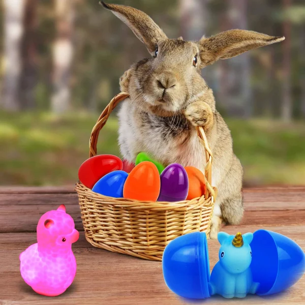 6Pcs 3.07in Light Up Floating Bath Toys with Prefilled Easter Eggs for Easter Egg Hunt