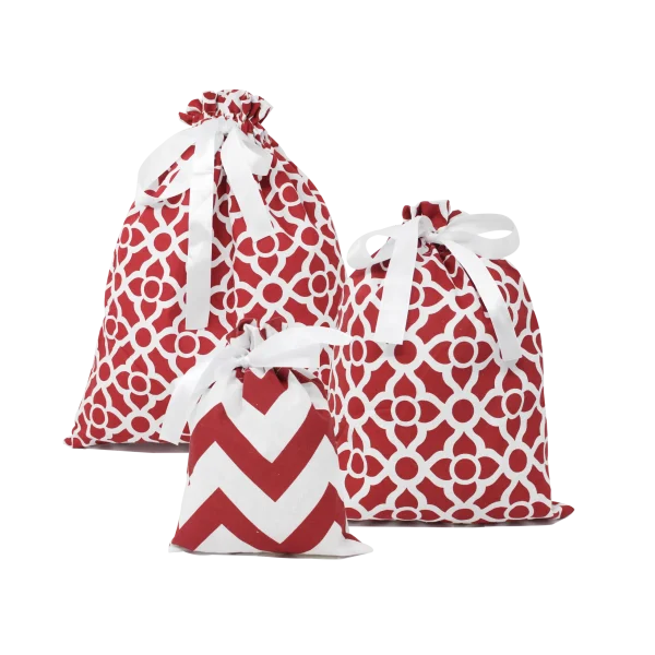 6ps Red Fabric Christmas Gift Bags